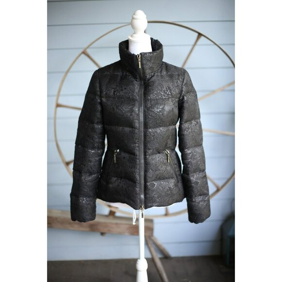 Moncler Sariette Embroidered Down Puffer Jacket Sz 1/S Black